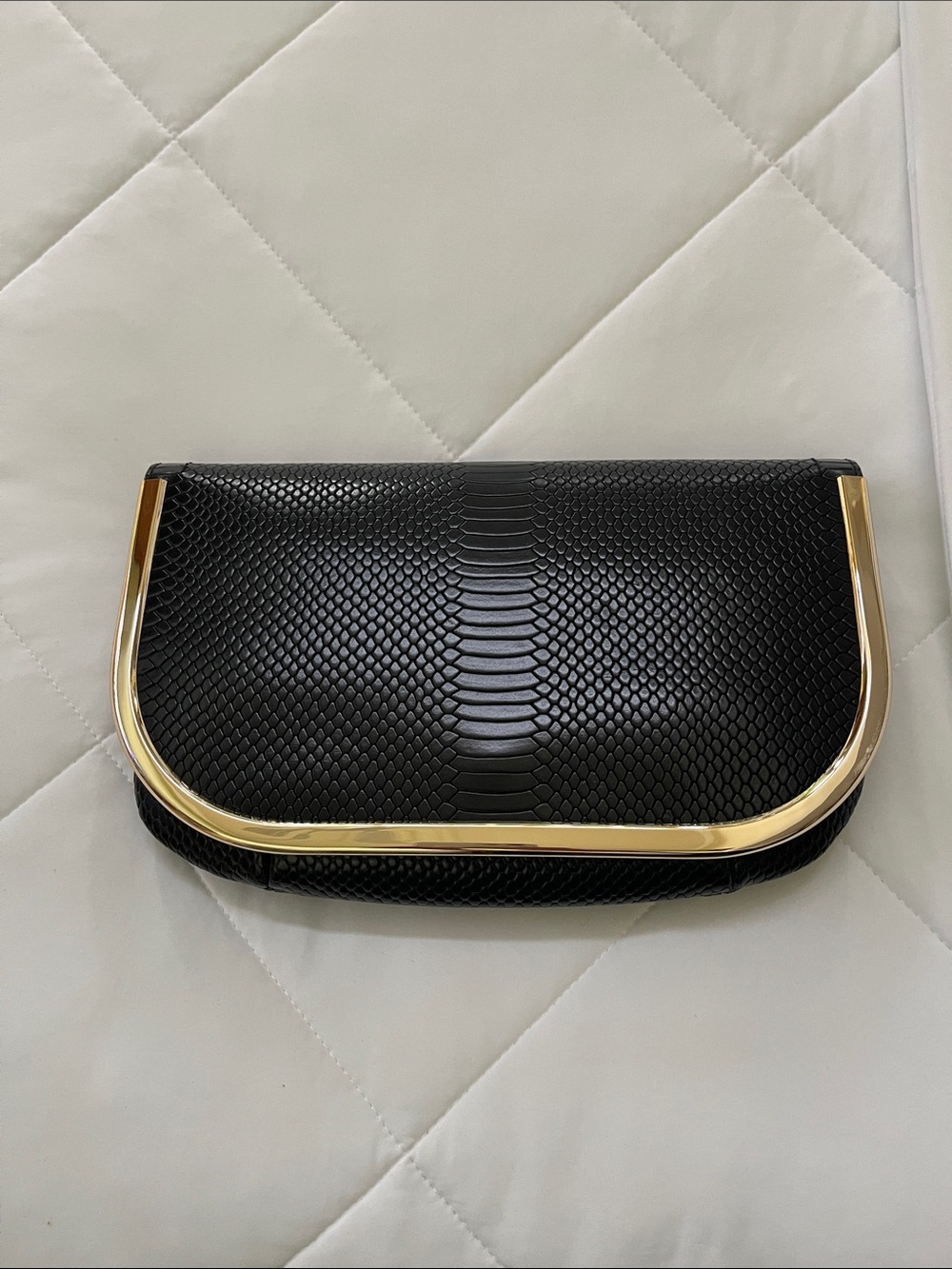 Banana Republic Black Snake-Embossed Clutch with Gold Trim